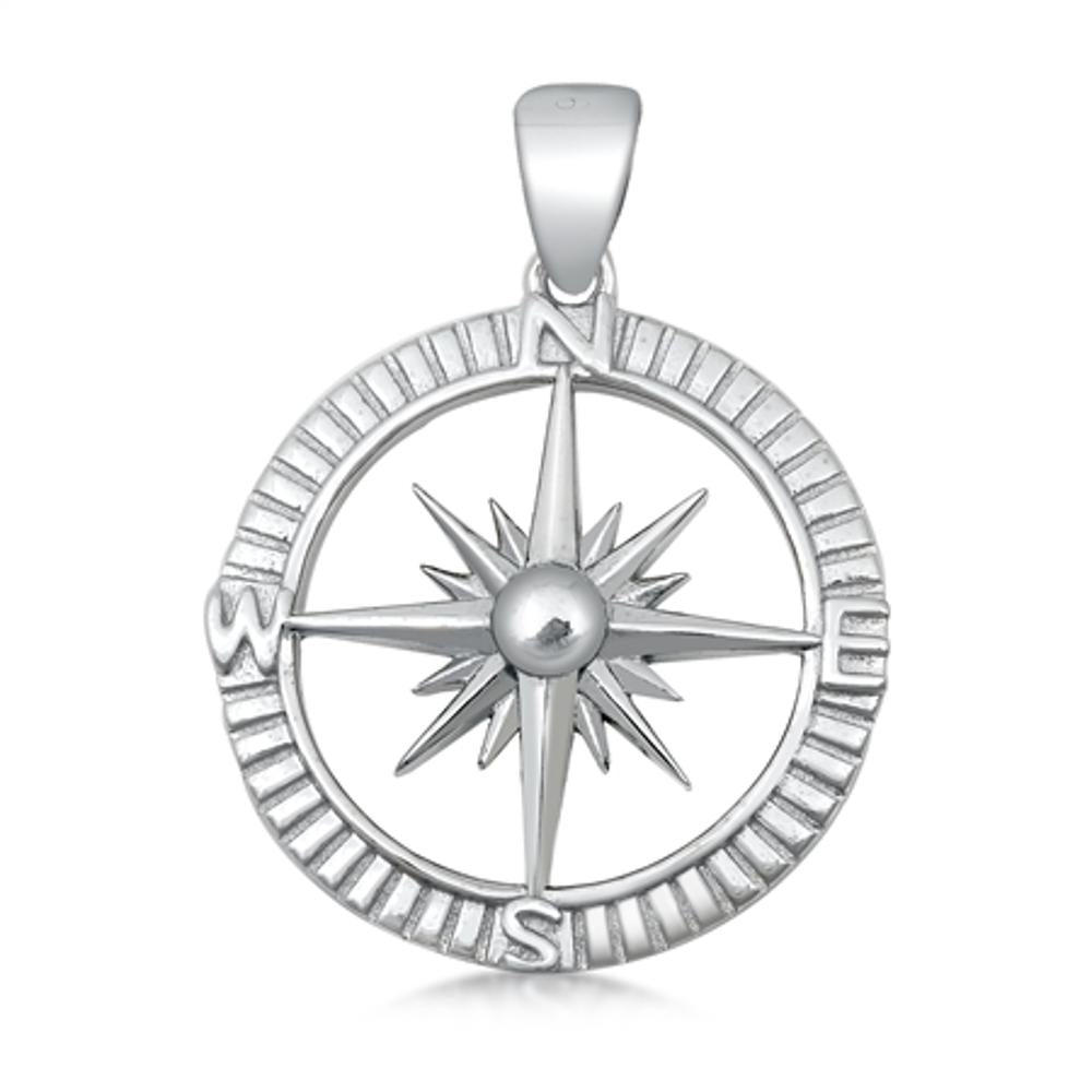 Sterling Silver Simple Compass Rose Pendant North South East West Cross Charm