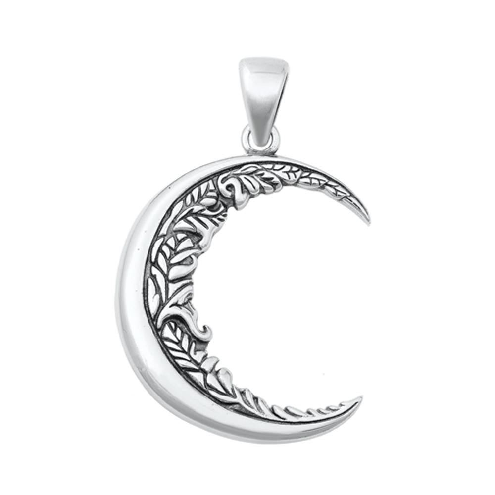 Sterling Silver Wholesale Cresent Moon w/ Vines Pendant Oxidized Charm 925 New
