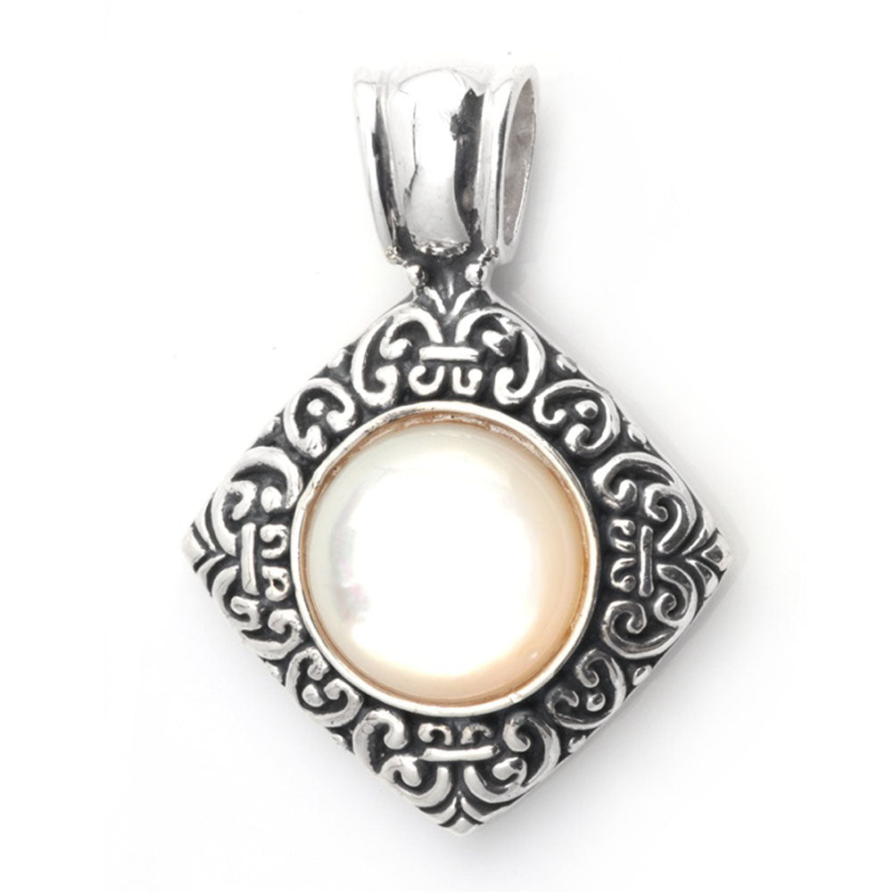 Vintage Medallion Pendant Simulated Mother of Pearl .925 Sterling Silver Charm