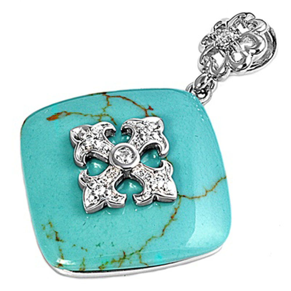 Sterling Silver Traditional Bohemian Cross Simulated Turquoise Pendant Charm