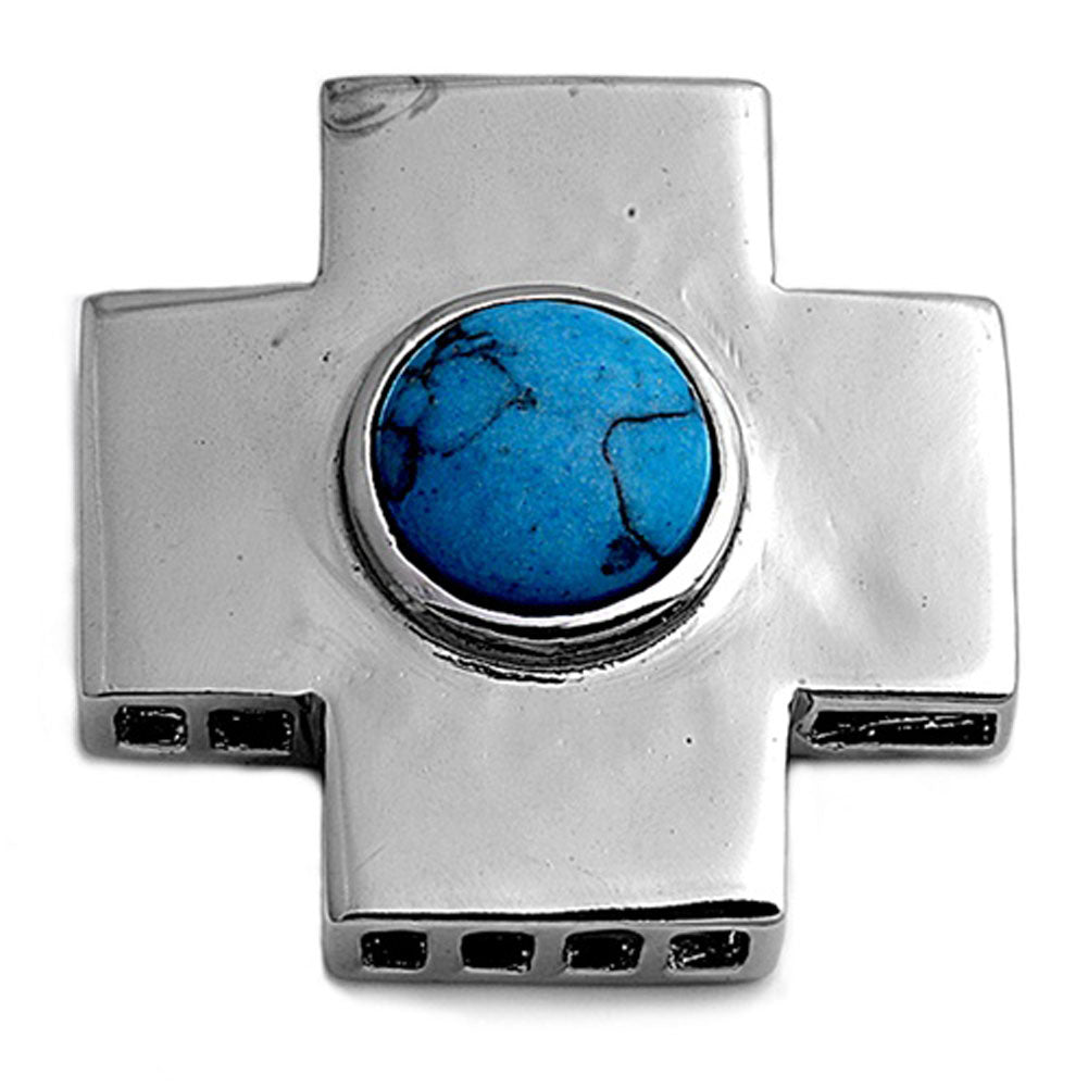 Southwestern Cross Pendant Simulated Turquoise .925 Sterling Silver Shiny Charm
