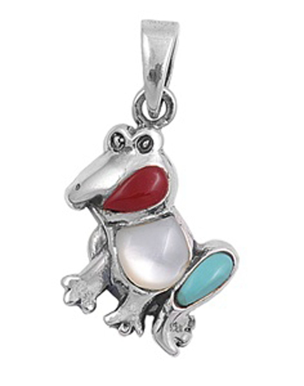 Sterling Silver Mother of Pearl Turquoise Ruby CZ Frog Pendant Animal Charm 925