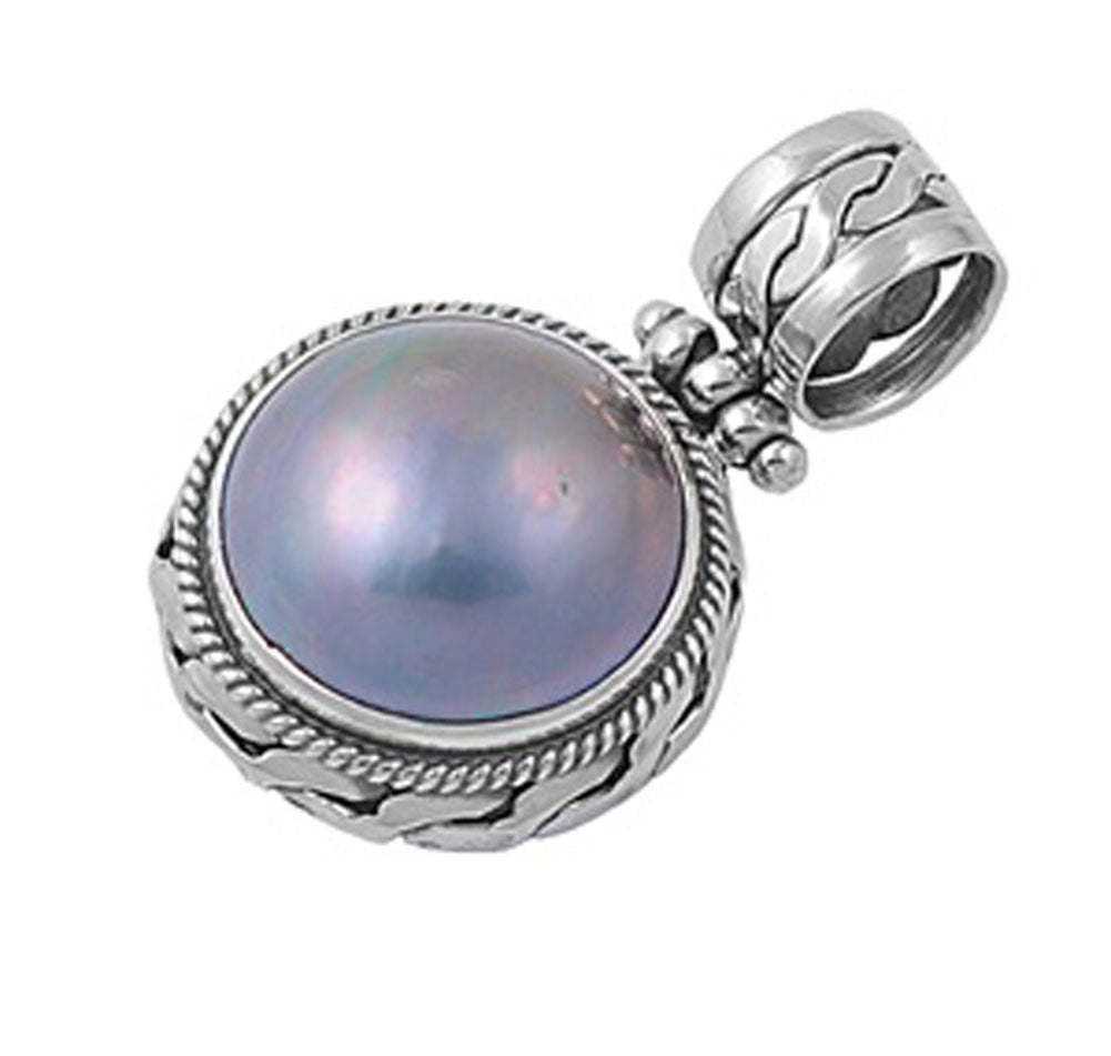 Celtic Woven Rope Solitaire Pendant Simulated Pearl .925 Sterling Silver Charm