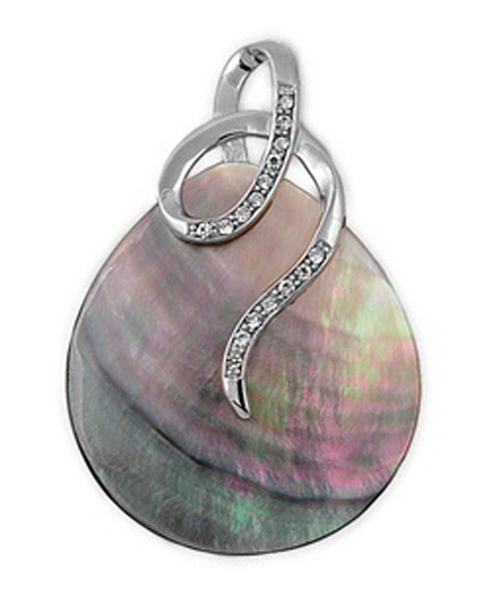 Swirl Knot Teardrop Pendant Simulated Abalone .925 Sterling Silver Ribbon Charm