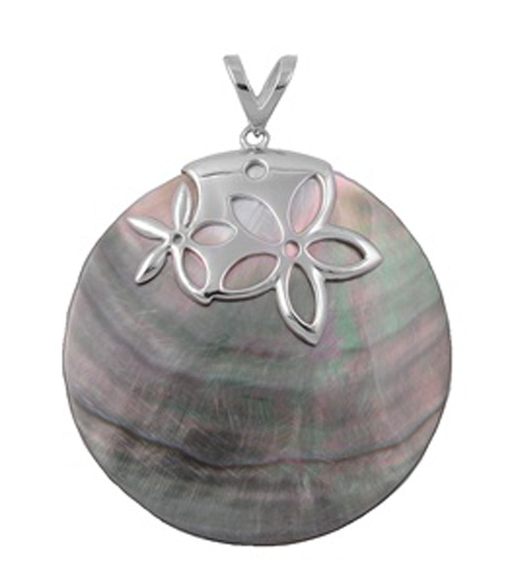Cute Cutout Flower Pendant Simulated Abalone .925 Sterling Silver Daisy Charm