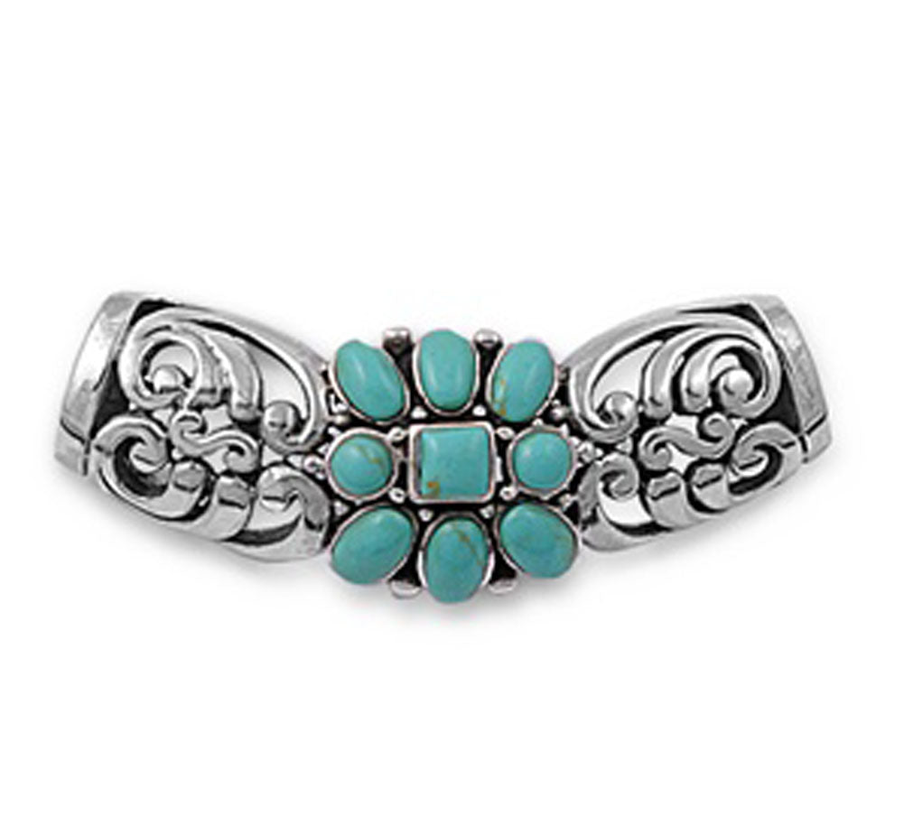 Floral Filigree Slide Pendant Simulated Turquoise .925 Sterling Silver Charm