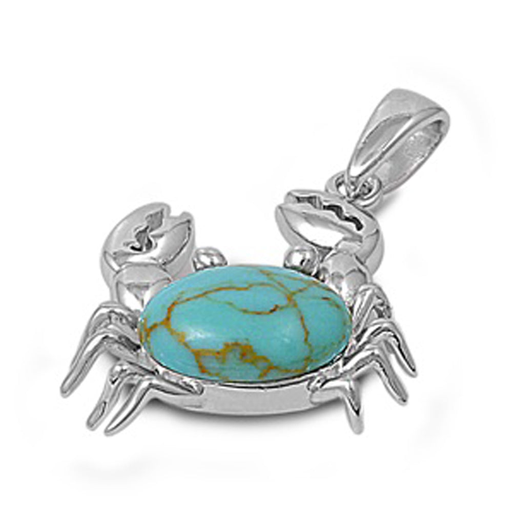 Claw Pincher Crab Pendant Simulated Turquoise .925 Sterling Silver Beach Charm