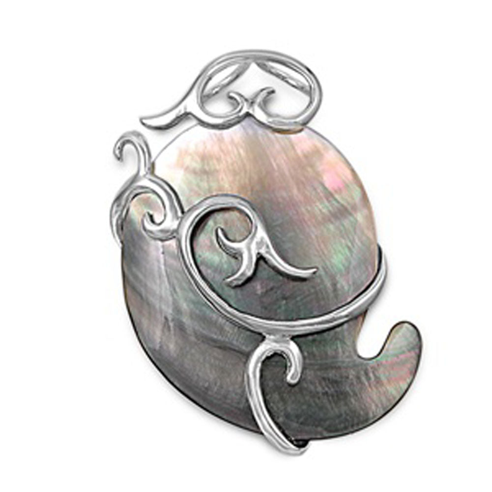 Abstract Swirl Vine Pendant Simulated Abalone .925 Sterling Silver Modern Charm