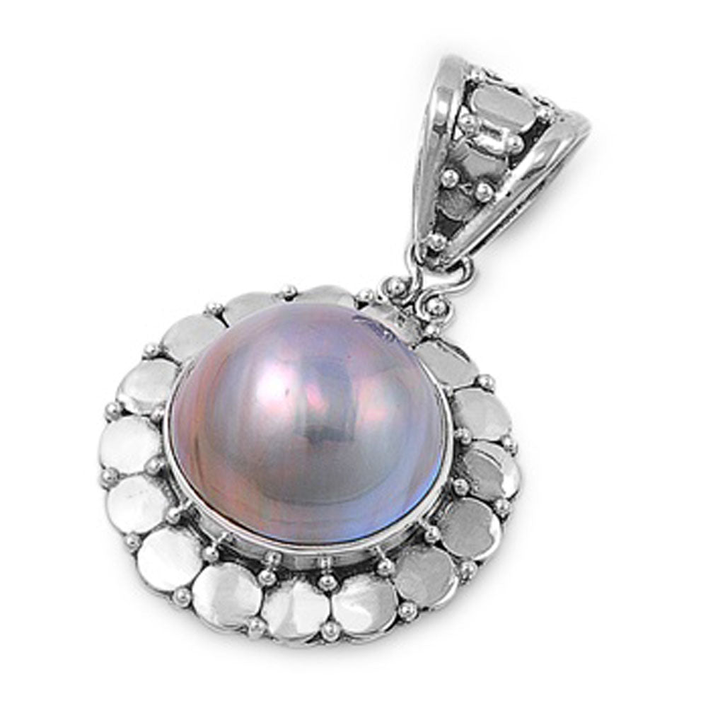 Deco Sunflower Daisy Pendant Simulated Pearl .925 Sterling Silver Bali Charm