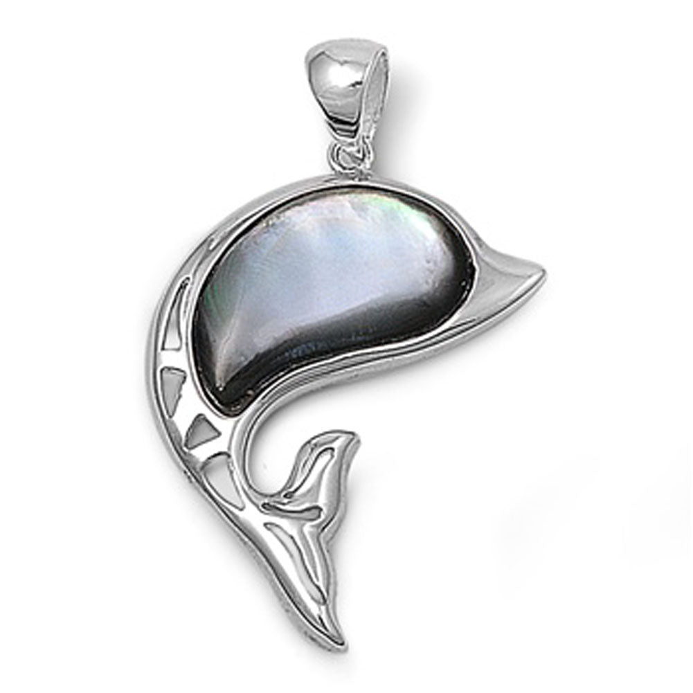 Cutout Dolphin Pendant Simulated Abalone .925 Sterling Silver Sea Ocean Charm
