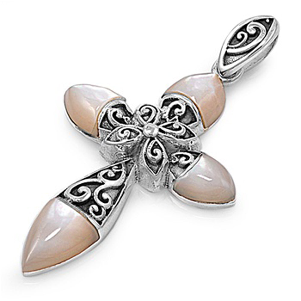 Ornate Filigree Swirl Cross Pendant .925 Sterling Silver Unique Detailed Charm