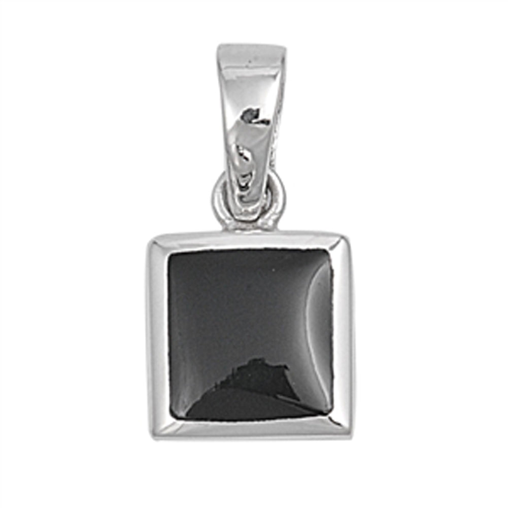 Tiny Square Pendant Black Simulated Onyx .925 Sterling Silver Simple Charm