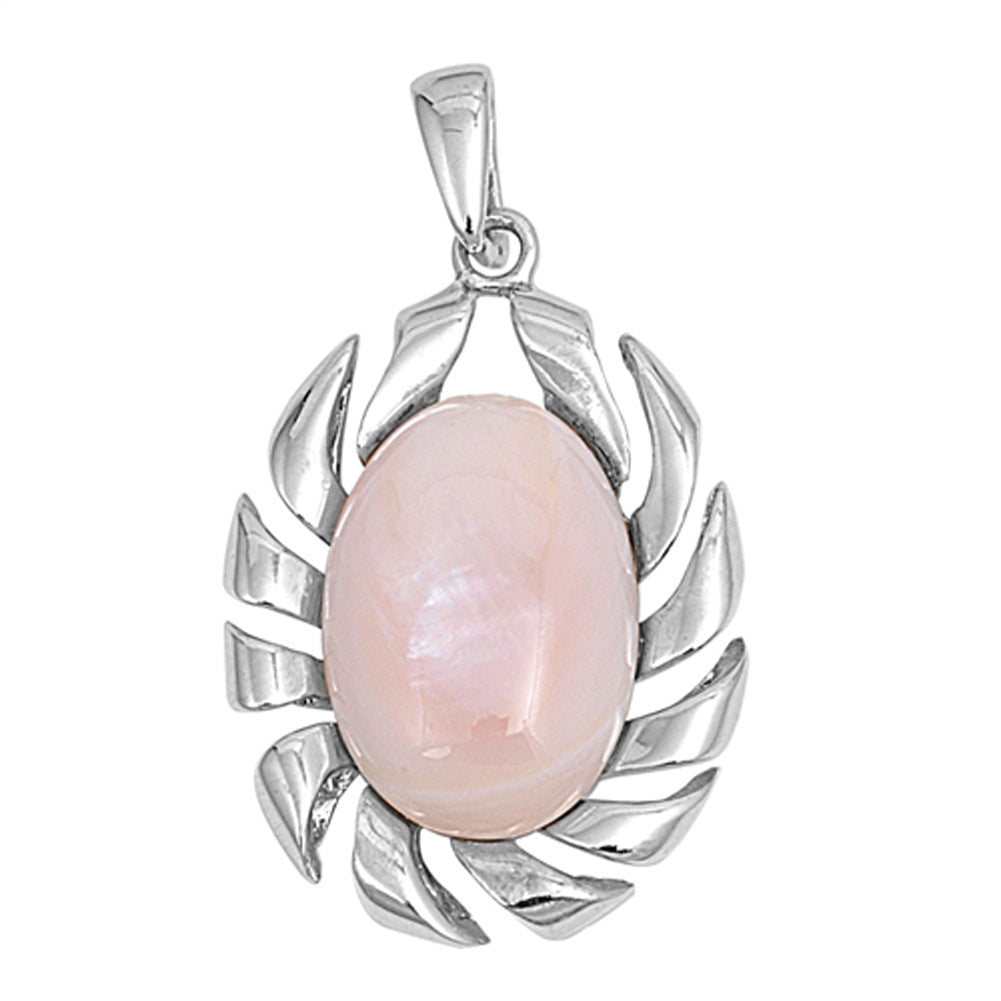 Fanned Edge Oval Pendant Simulated Mother of Pearl .925 Sterling Silver Charm