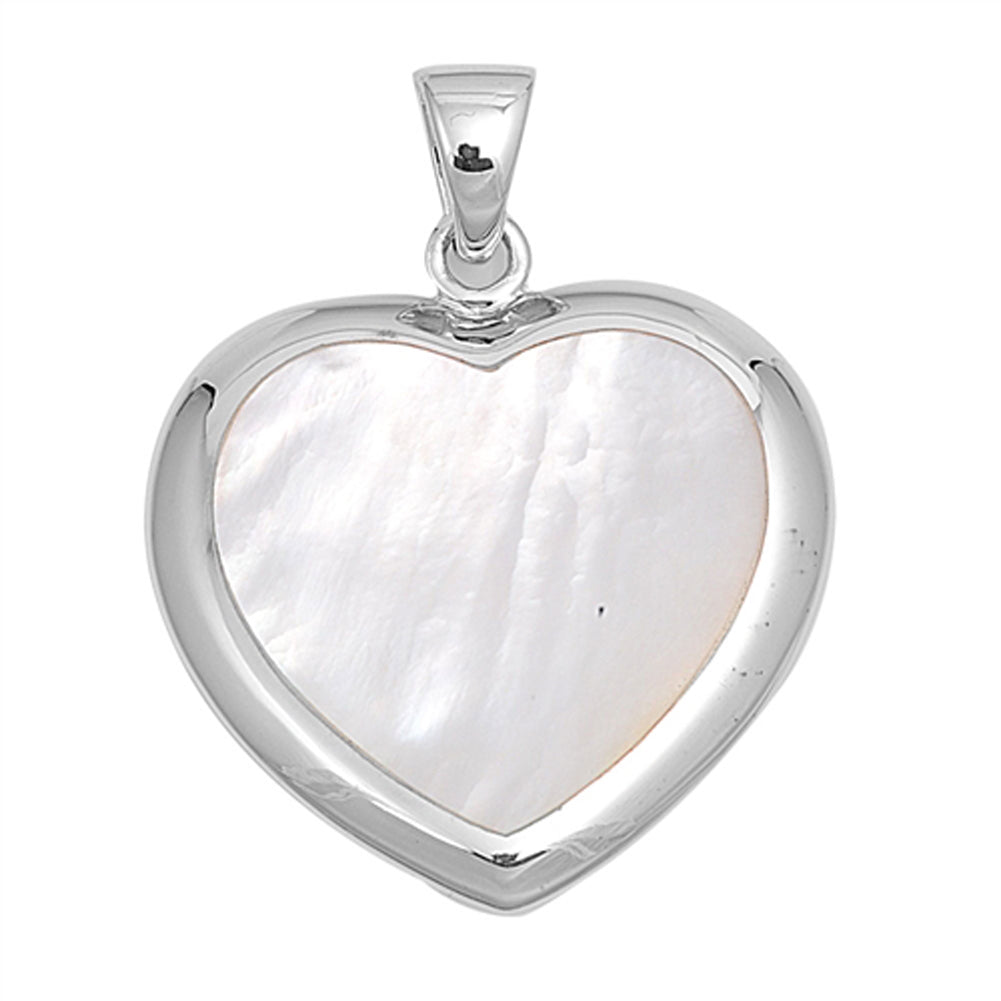 Sterling Silver Simple Promise Heart Pendant Simulated Mother of Pearl Charm