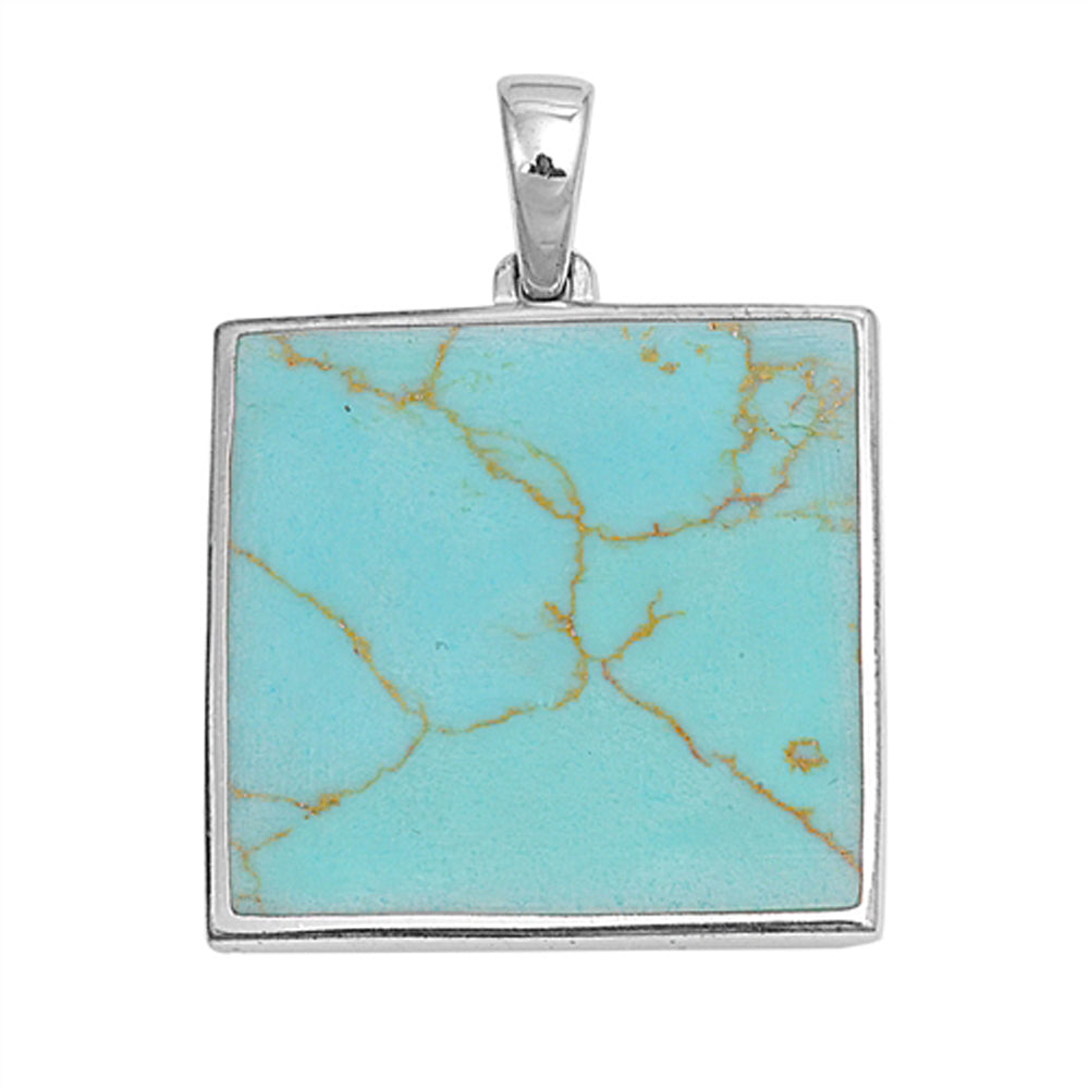 Bold Square Pendant Simulated Turquoise .925 Sterling Silver Simple Charm