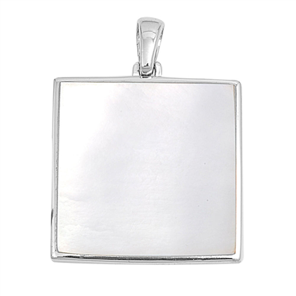 Sterling Silver Flat High Polish Square Pendant Simulated Mother of Pearl Charm