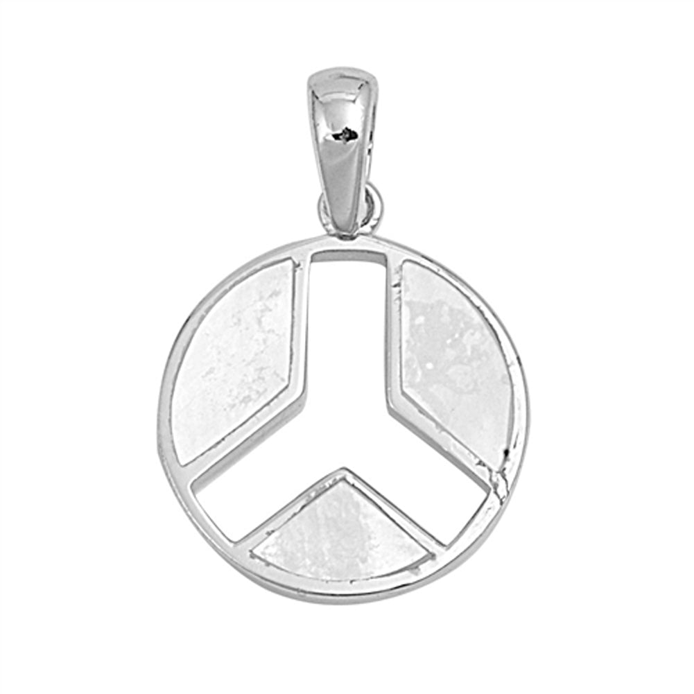 Sterling Silver Three Leg Peace Symbol Pendant Simulated Mother of Pearl Charm