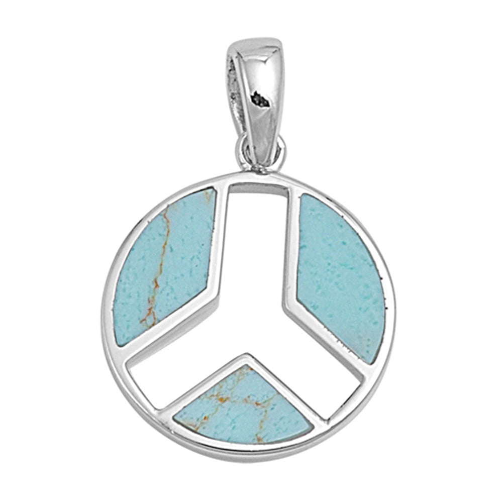 Modern Cutout Peace Sign Pendant Simulated Turquoise .925 Sterling Silver Charm