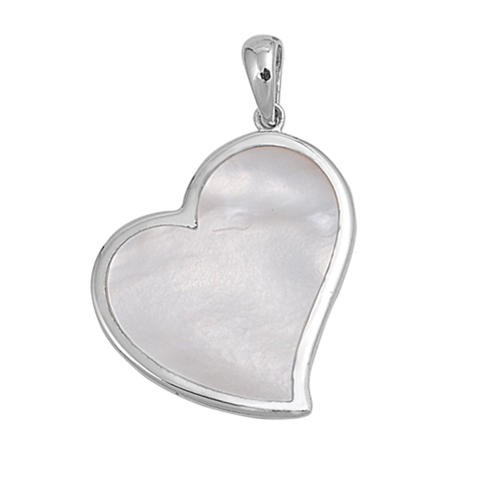Sterling Silver Sideways Promise Heart Pendant Simulated Mother of Pearl Charm
