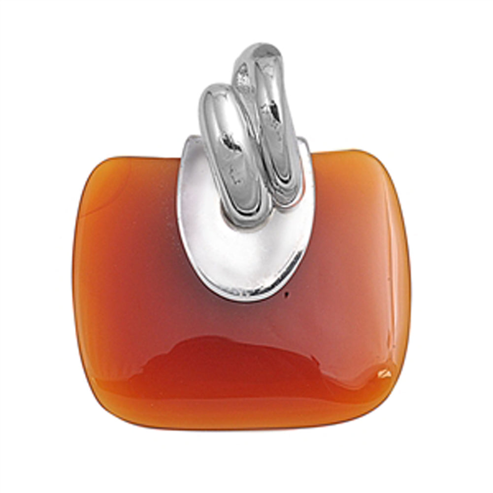 Modern Statement Square Pendant Simulated Carnelian .925 Sterling Silver Charm