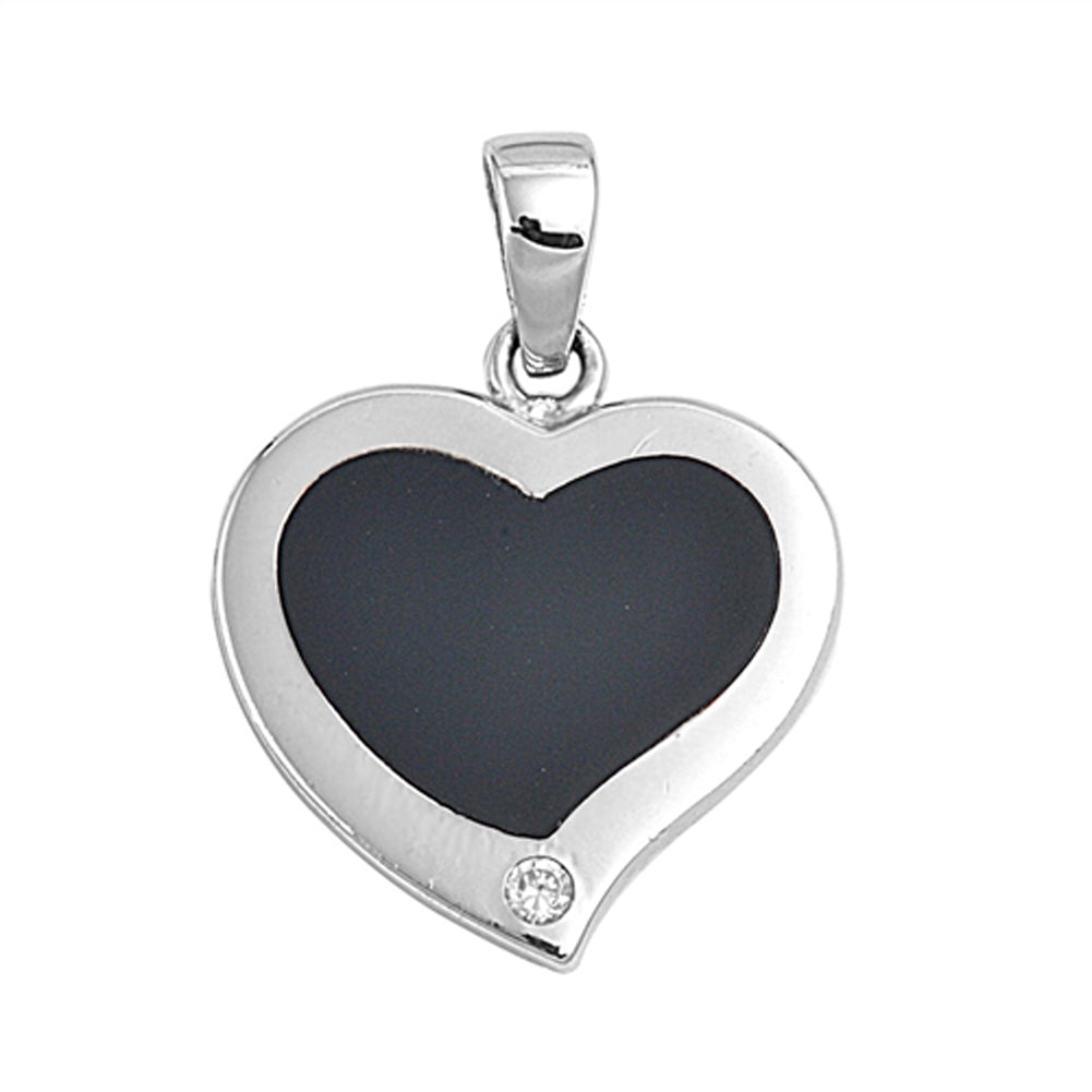 Flat Bold Heart Pendant Black Simulated Onyx .925 Sterling Silver Promise Charm