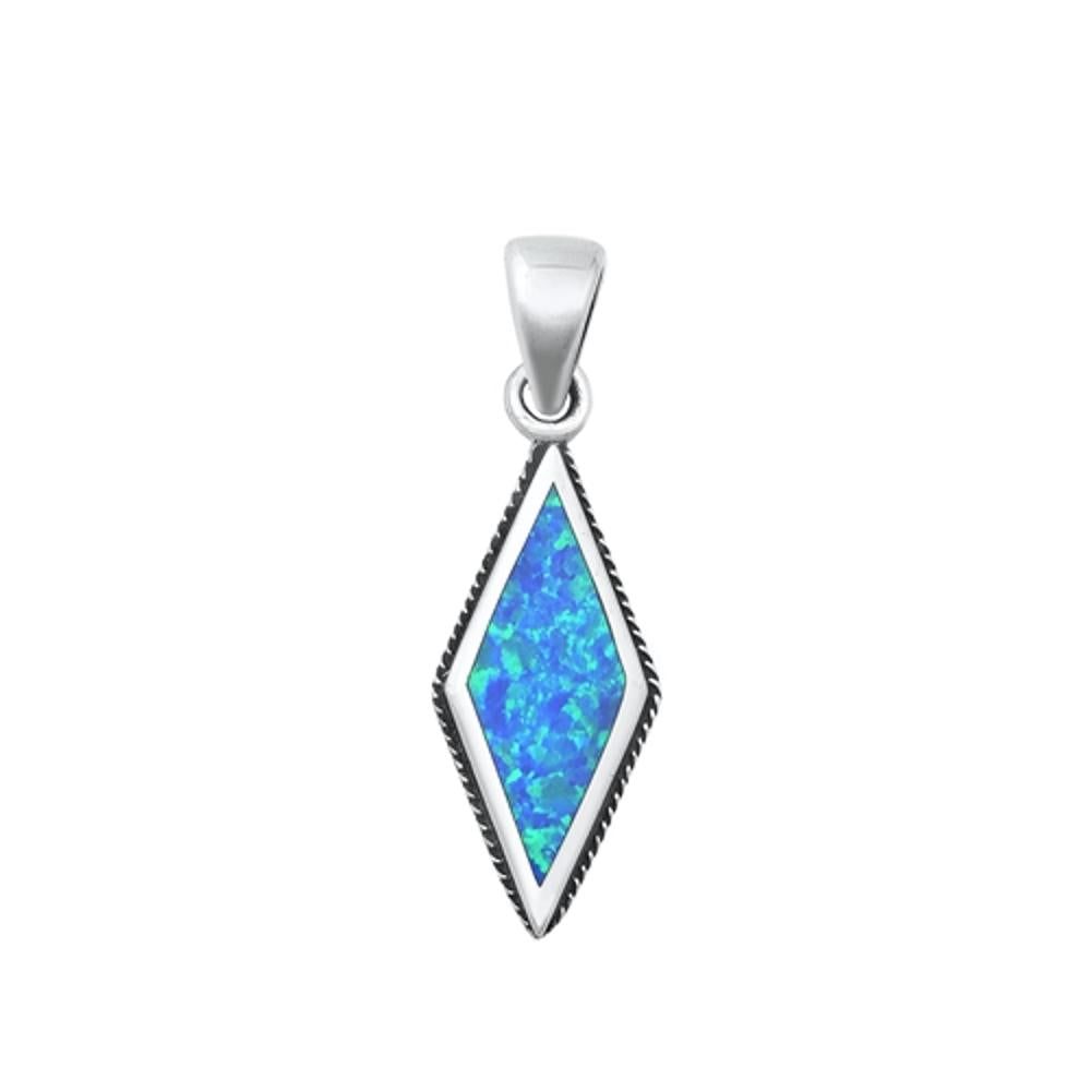 Sterling Silver Classic Blue Synthetic Opal Pendant High Polished Charm 925 New