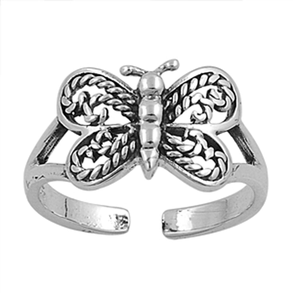 Sterling Silver Beautiful Butterfly Toe Ring Adjustable Filigree Midi Band .925