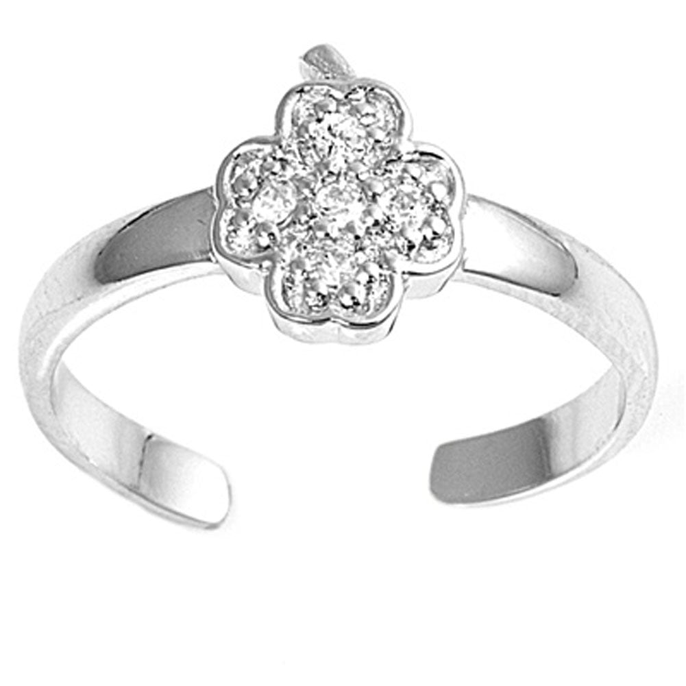 Clover Cross Clear Simulated CZ .925 Sterling Silver Toe Ring