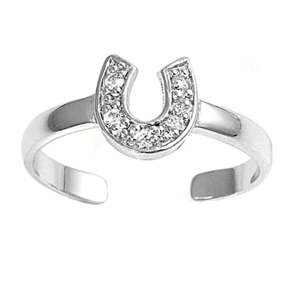 Sterling Silver Classic Clear CZ Horseshoe Toe Ring Adjustable Lucky Midi Band