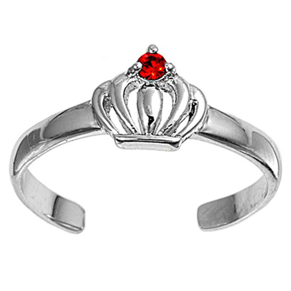 Crown Simulated Garnet .925 Sterling Silver Toe Ring