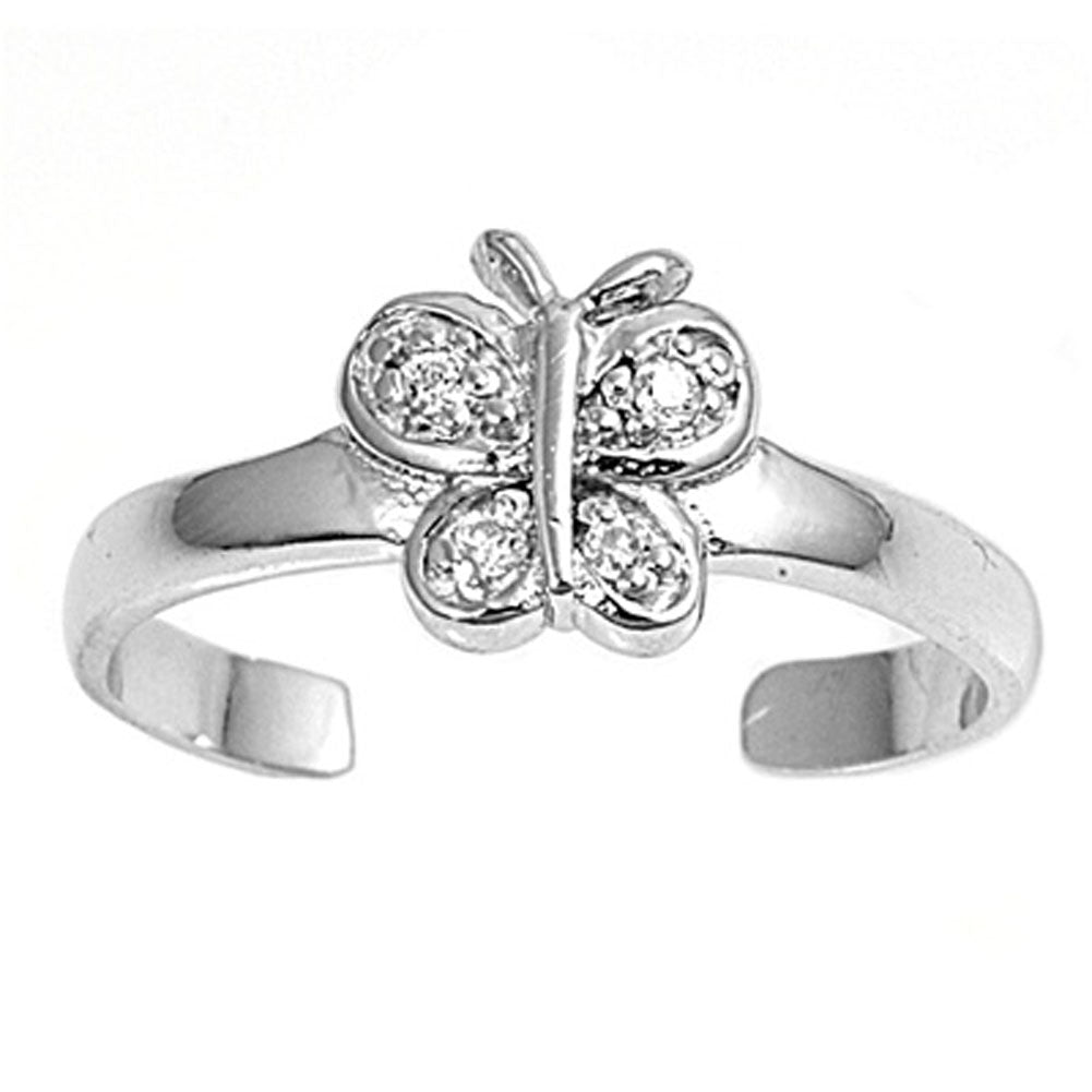 Butterfly Clear Simulated CZ .925 Sterling Silver Toe Ring