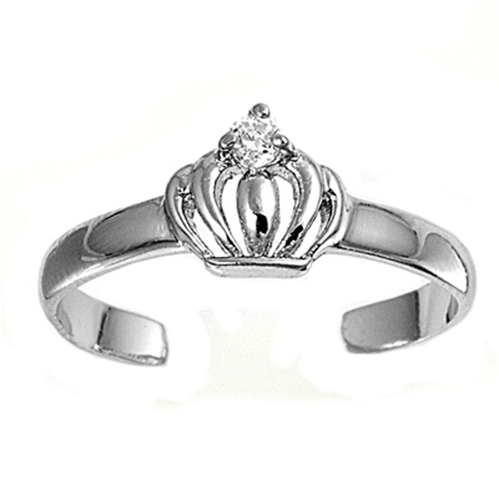 Sterling Silver Unique Clear CZ Crown Toe Ring Adjustable Royal Midi Band .925