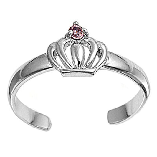 Crown Pink Simulated CZ .925 Sterling Silver Toe Ring