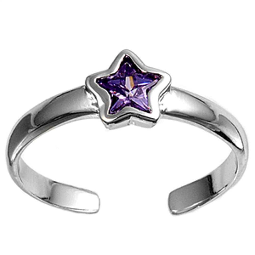 Star Simulated Amethyst .925 Sterling Silver Toe Ring