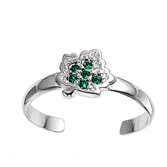 Leaf Simulated Emerald .925 Sterling Silver Toe Ring