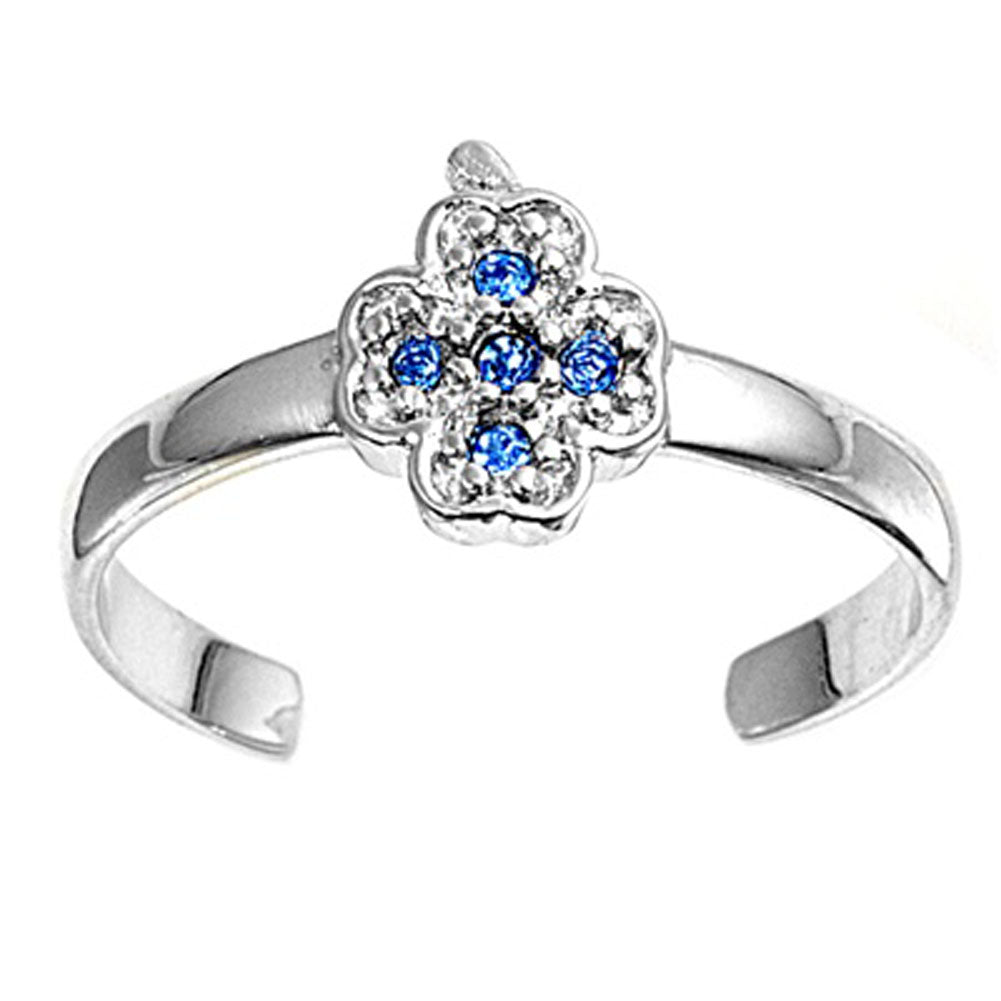 Clover Cross Blue Simulated Sapphire .925 Sterling Silver Toe Ring