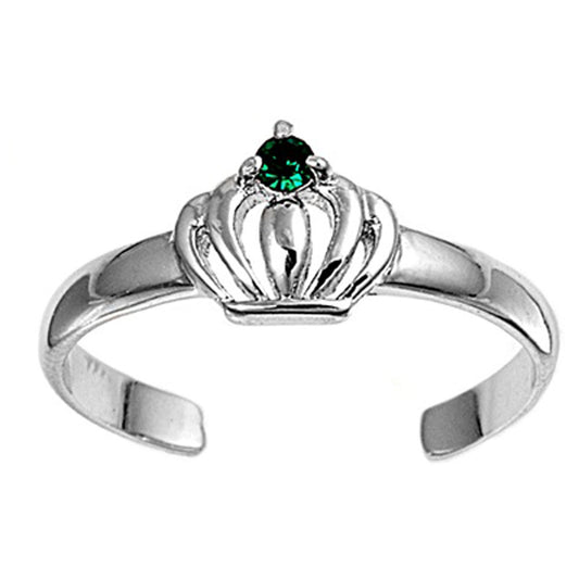 Crown Simulated Emerald .925 Sterling Silver Toe Ring