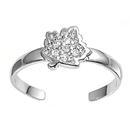 Leaf Clear Simulated CZ .925 Sterling Silver Toe Ring