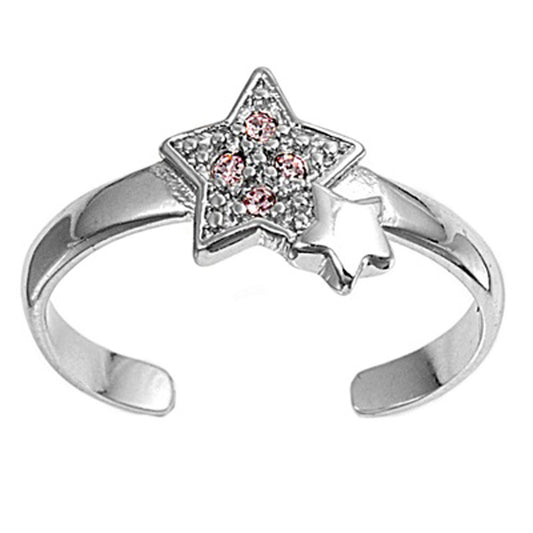 Star Pink Simulated CZ .925 Sterling Silver Toe Ring