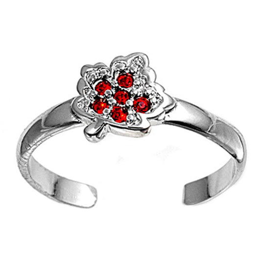 Leaf Simulated Ruby .925 Sterling Silver Toe Ring