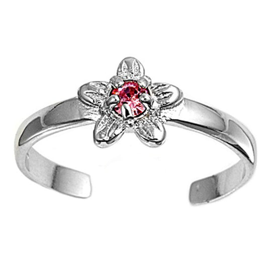 Flower Plumeria Pink Simulated CZ .925 Sterling Silver Toe Ring