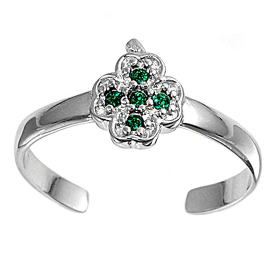 Clover Cross Simulated Emerald .925 Sterling Silver Toe Ring