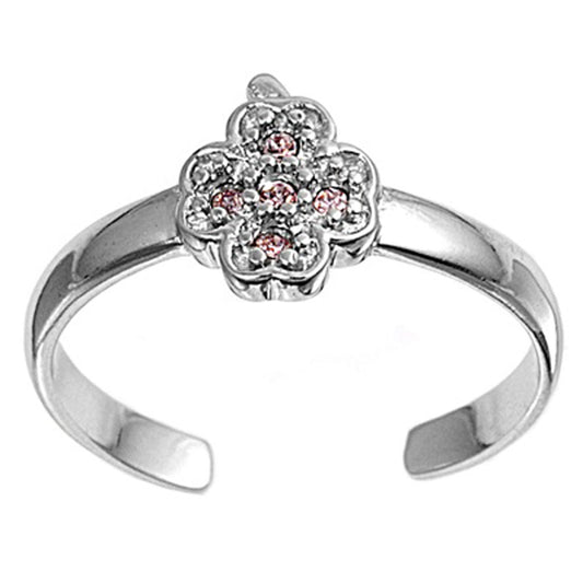 Clover Cross Pink Simulated CZ .925 Sterling Silver Toe Ring