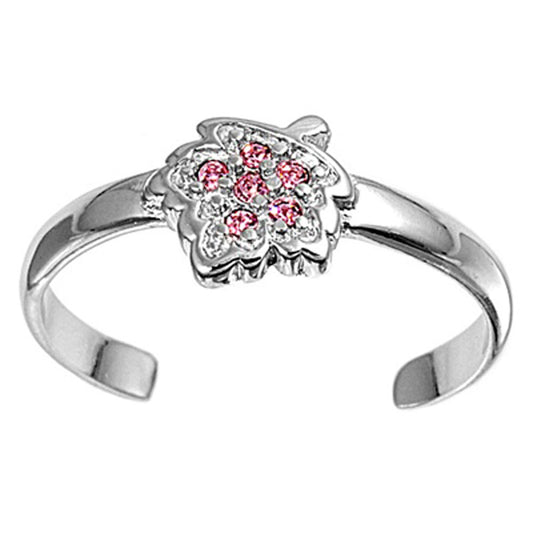 Leaf Pink Simulated CZ .925 Sterling Silver Toe Ring