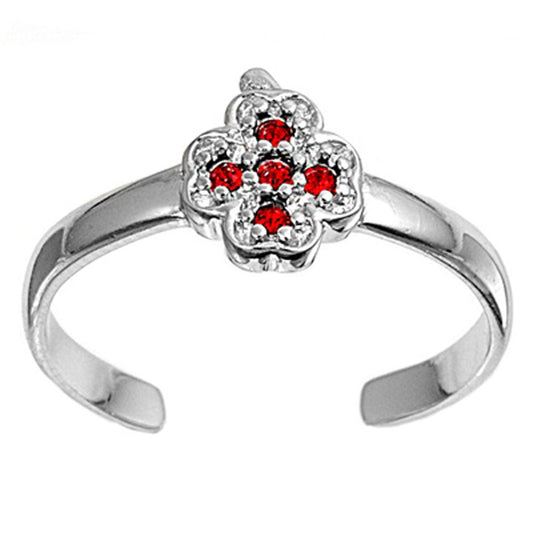 Clover Cross Simulated Ruby .925 Sterling Silver Toe Ring