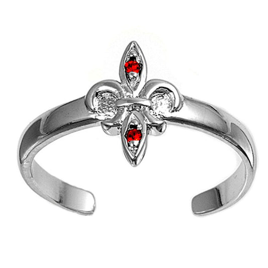 Fleur De Lis Simulated Ruby .925 Sterling Silver Toe Ring