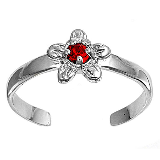 Flower Plumeria Simulated Ruby .925 Sterling Silver Toe Ring