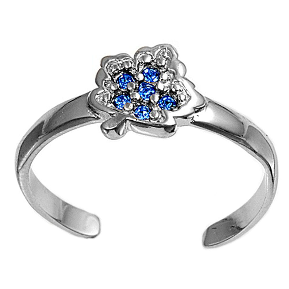 Leaf Blue Simulated Sapphire .925 Sterling Silver Toe Ring
