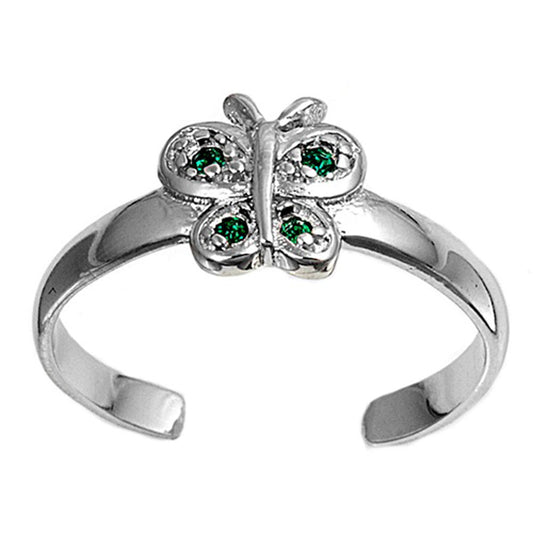 Butterfly Simulated Emerald .925 Sterling Silver Toe Ring