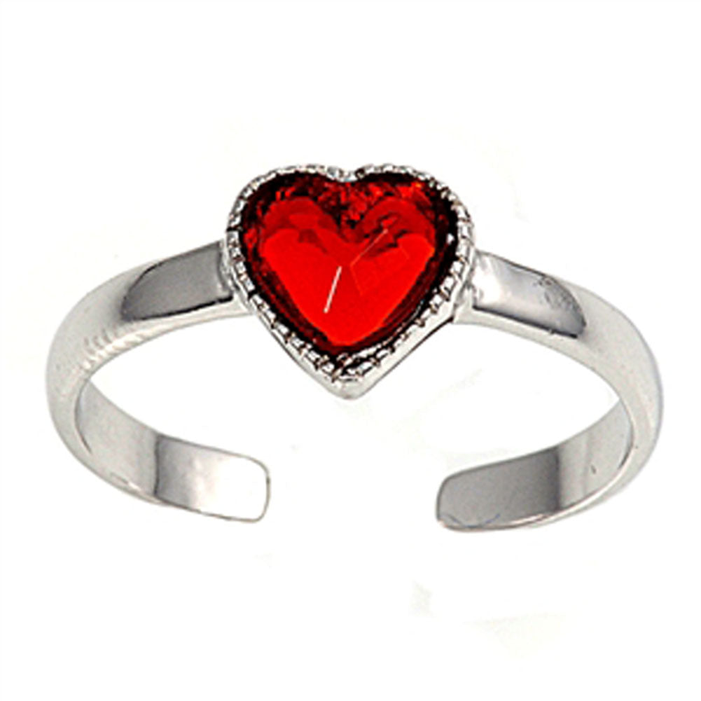 Heart Simulated Garnet .925 Sterling Silver Toe Ring